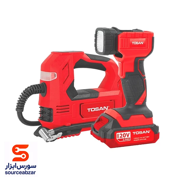 کیت پمپ باد فندکی و چراغ قوه شارژی توسن 20 ولت مدل 9799
