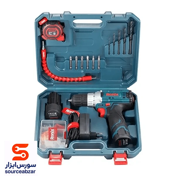کیت دریل پیچ گوشتی شارژی رونیکس 12 ولت مدل RS-8613 دو باتری