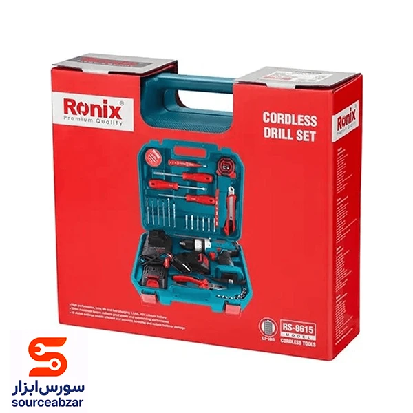 کیت دریل پیچ گوشتی چکشی شارژی رونیکس 16 ولت مدل RS-8615 دو باتری